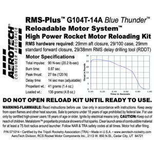 AeroTech G104T-14A RMS-29/100 Reload Kit (1 Pack) - 071014