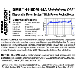 AeroTech H115DM-14A 29mm x 203mm Single Use DMS 1-Motor Kit - 081114