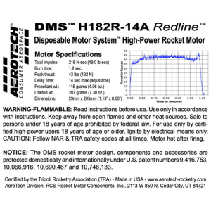 AeroTech H182R-14A 29mm x 203mm Single Use DMS 1-Motor Kit - 081814