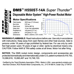 AeroTech H550ST-14A 38mm x 203mm Single Use DMS 1-Motor Kit - 085514