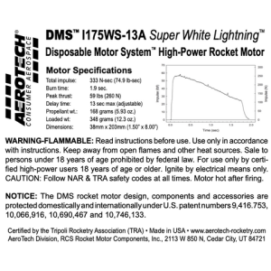 AeroTech I175WS-13A 38mm x 203mm Single Use DMS 1-Motor Kit - 091713