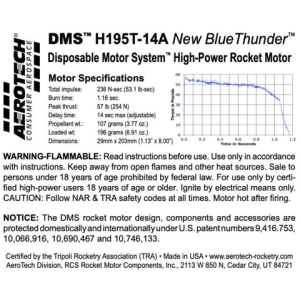 AeroTech H195NT-14A 29mm x 203mm Single Use DMS 1-Motor Kit - 081914