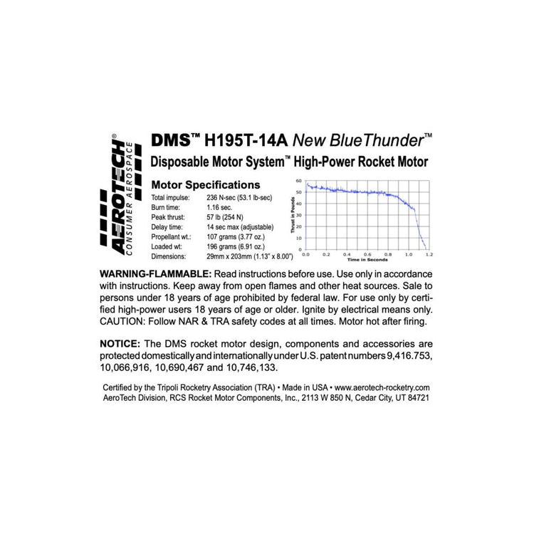 AeroTech H195NT-14A 29mm x 203mm Single Use DMS 1-Motor Kit - 081914